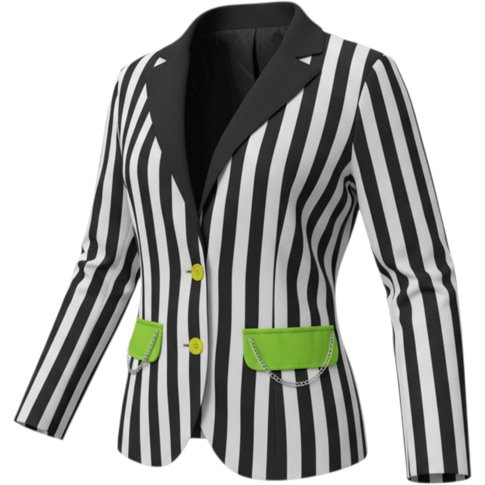 Beetlejuice Striped Blazer Jacket Black White Green Chain Detail Small